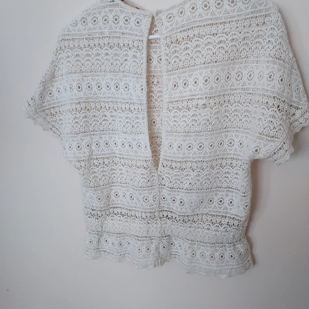 Zara Trafaluc Collection Delicate Embroidered Dolman sleeve eyelet Top Romantic
